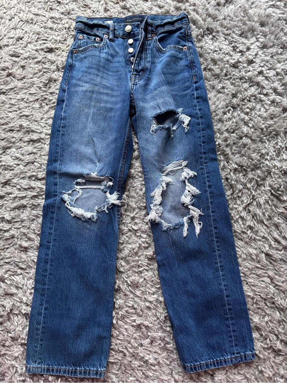 Aeropostale Women's Dark Blue Distressed Straight-Leg Jeans